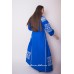 Boho Style Embroidered Maxi Dress Blue with White Embroidery